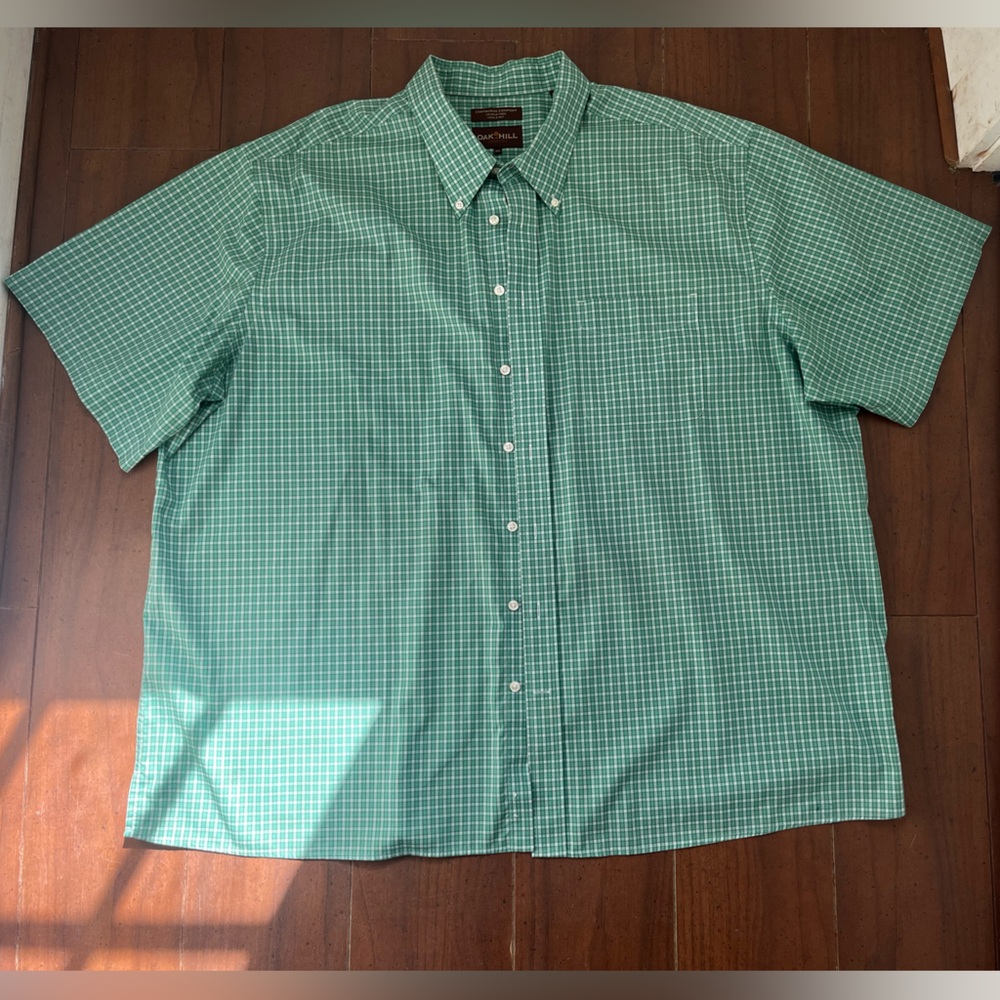 Oak Hill 3XL Green Gingham Check Button Down Cotton Dress Shirt With Pocket